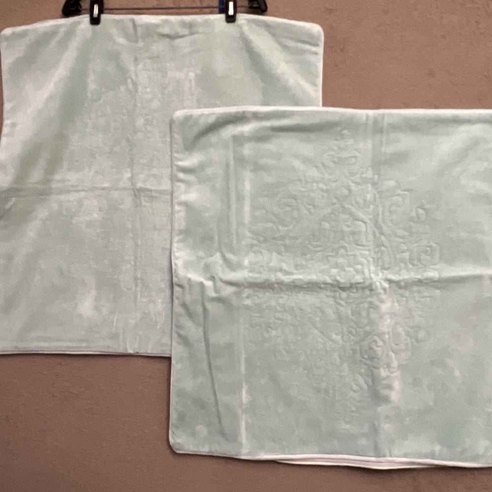 Royal Velvet Sage Green Pair Euro Shams 26 X 26 Market Sample Distress Medallion